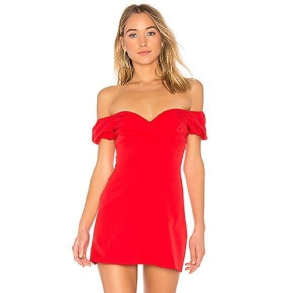 Majorelle Bridget Mini Dress Size Large Ruby Red Strapless Off the Shoulder - Picture 1 of 8